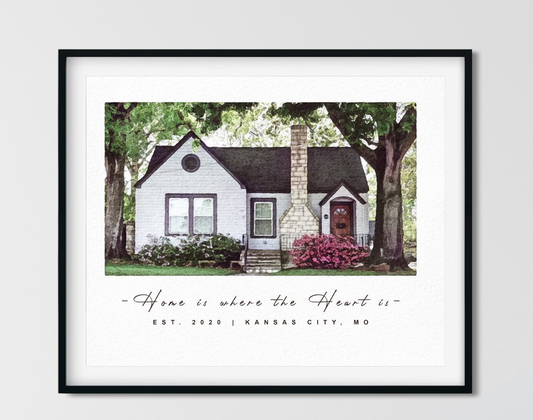 Personalized House Watercolor Portrait – Custom Home Painting Wall Art