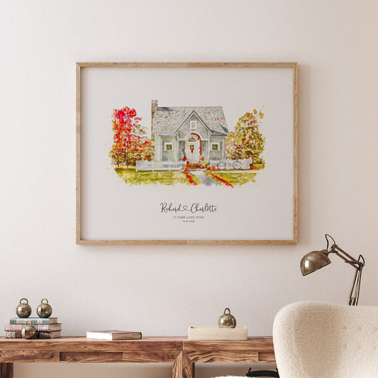 Personalized Watercolor House Portrait - Custom Home Illustration