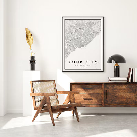Custom City Map Print – Personalized Minimalist Wall Art | Modern Black & White City Poster
