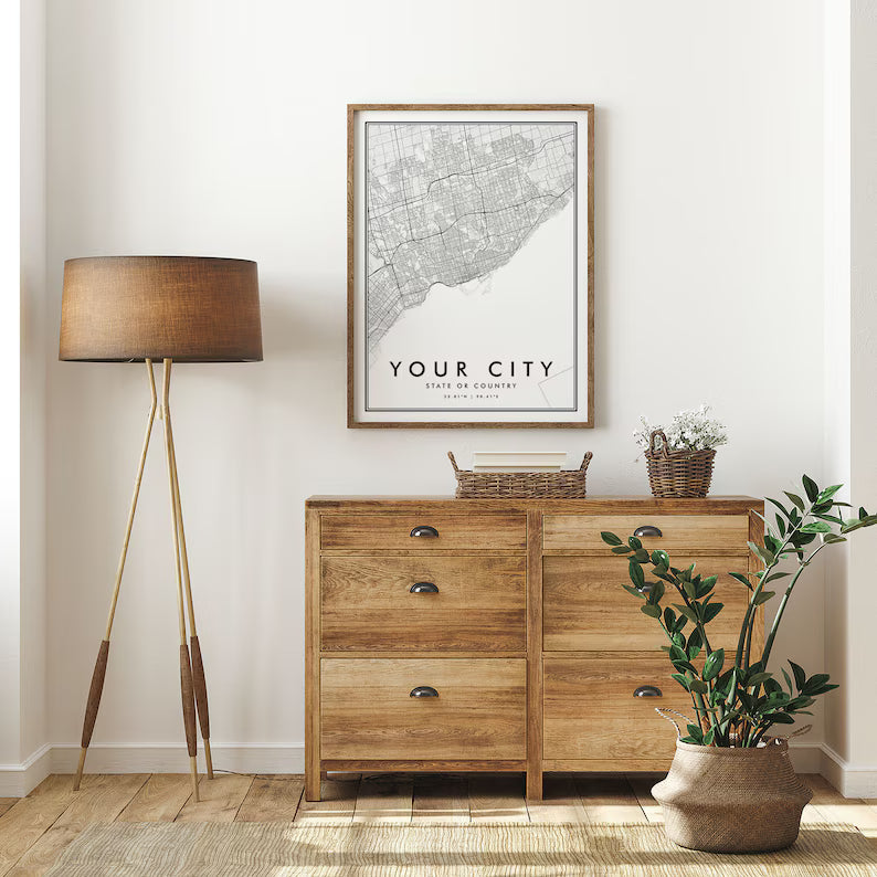 Custom City Map Print – Personalized Minimalist Wall Art | Modern Black & White City Poster