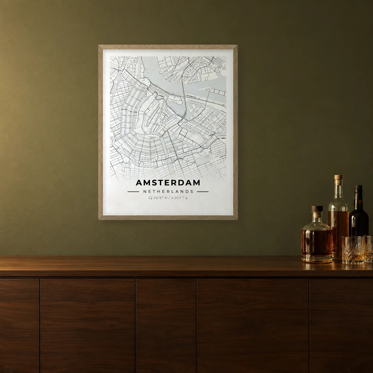 Amsterdam Atlas map framed on a wall