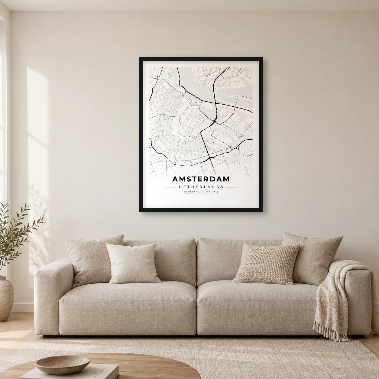 Amsterdam Ink map print, framed city wall art