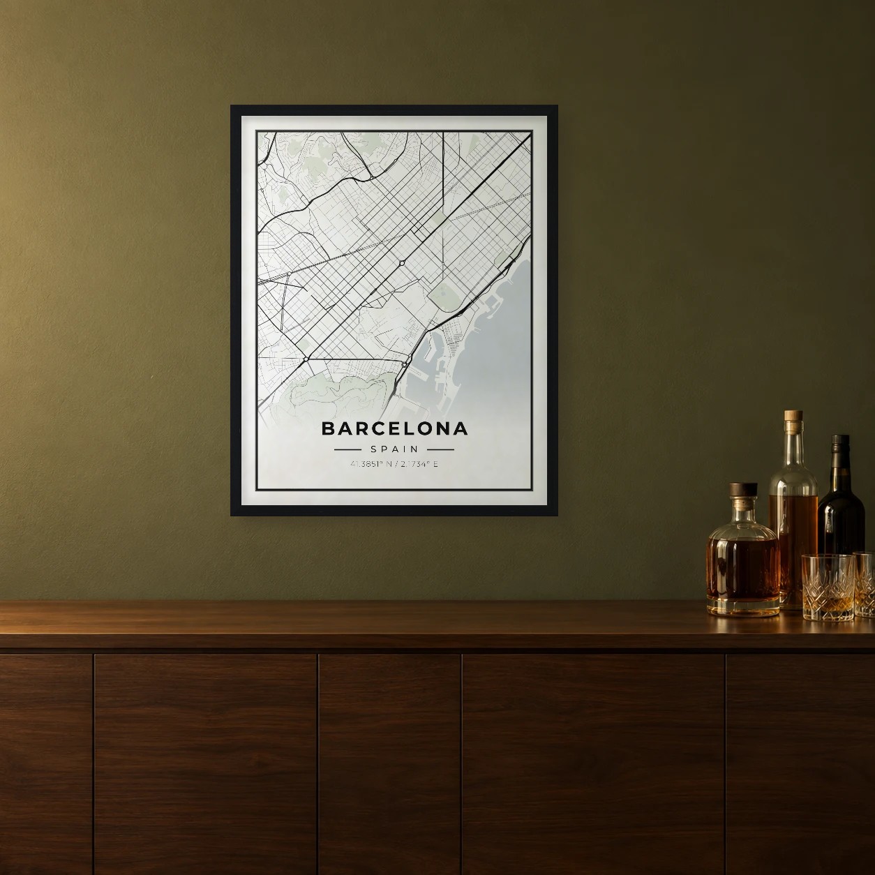 Barcelona Classic map framed on a wall