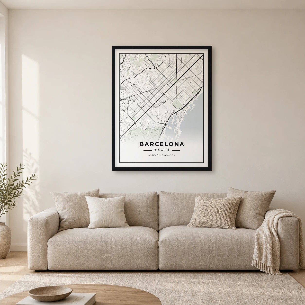 Barcelona Classic map print, framed city wall art