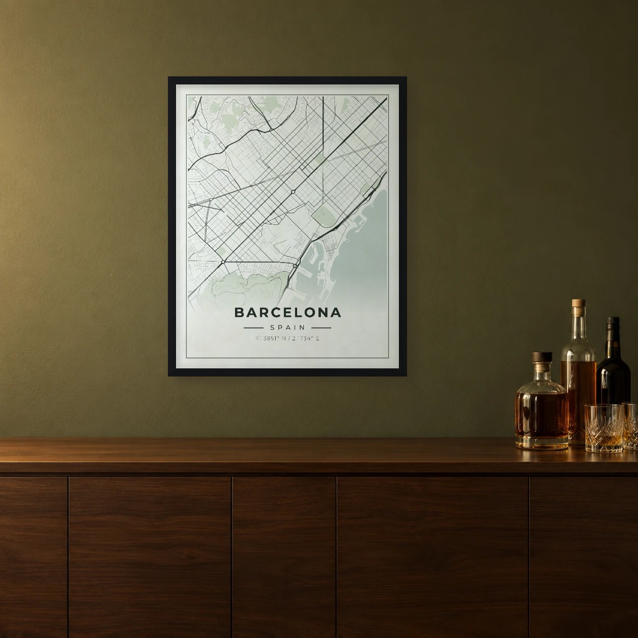 Barcelona Sage map framed on a wall