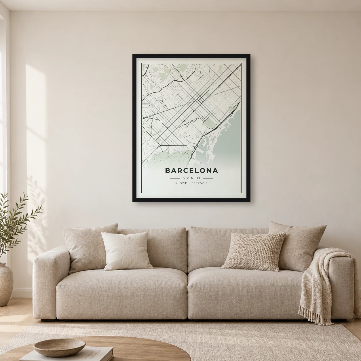 Barcelona Sage map print, framed city wall art