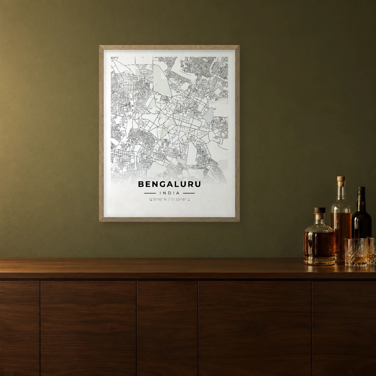 Bengaluru Atlas map framed on a wall