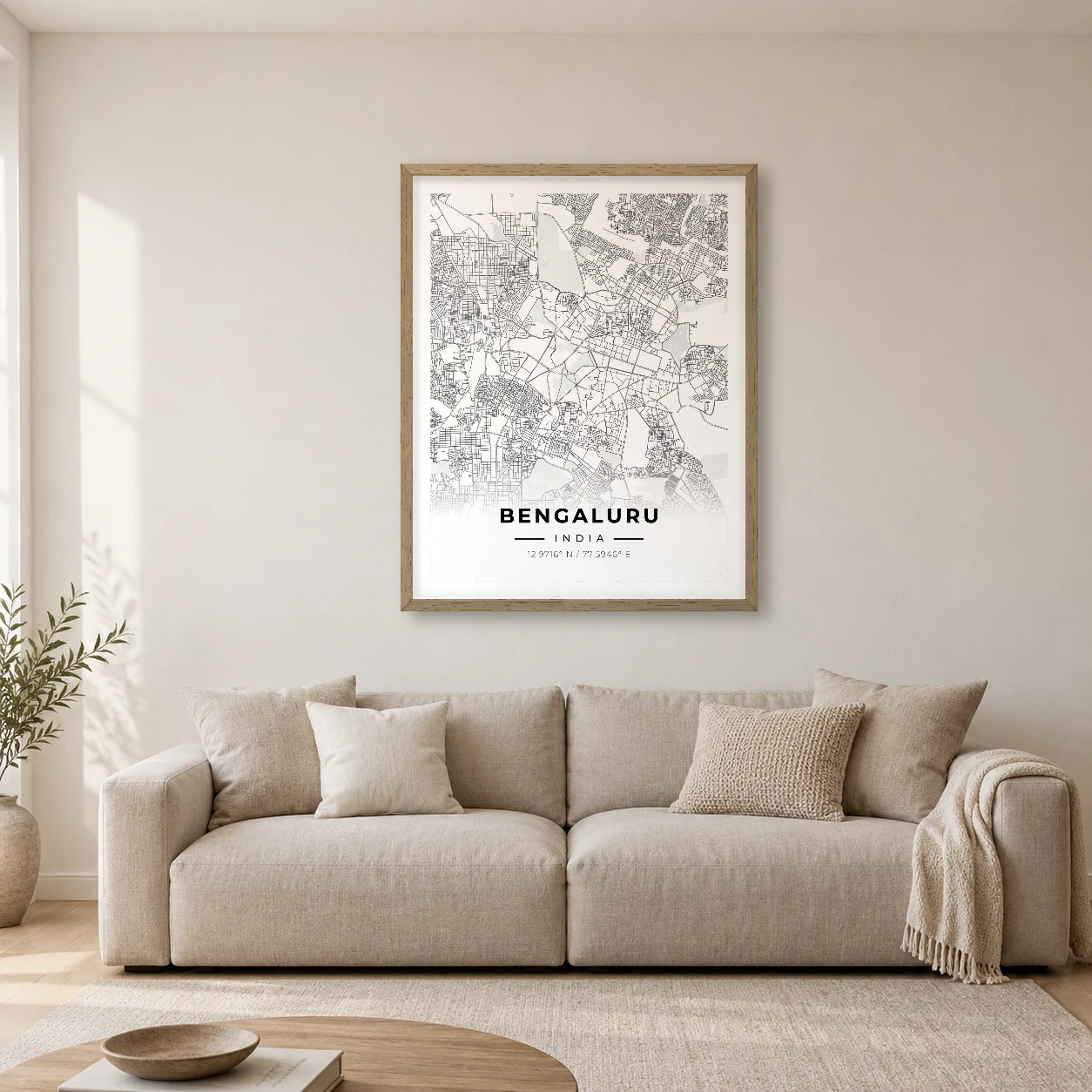 Bengaluru Atlas map print, framed city wall art