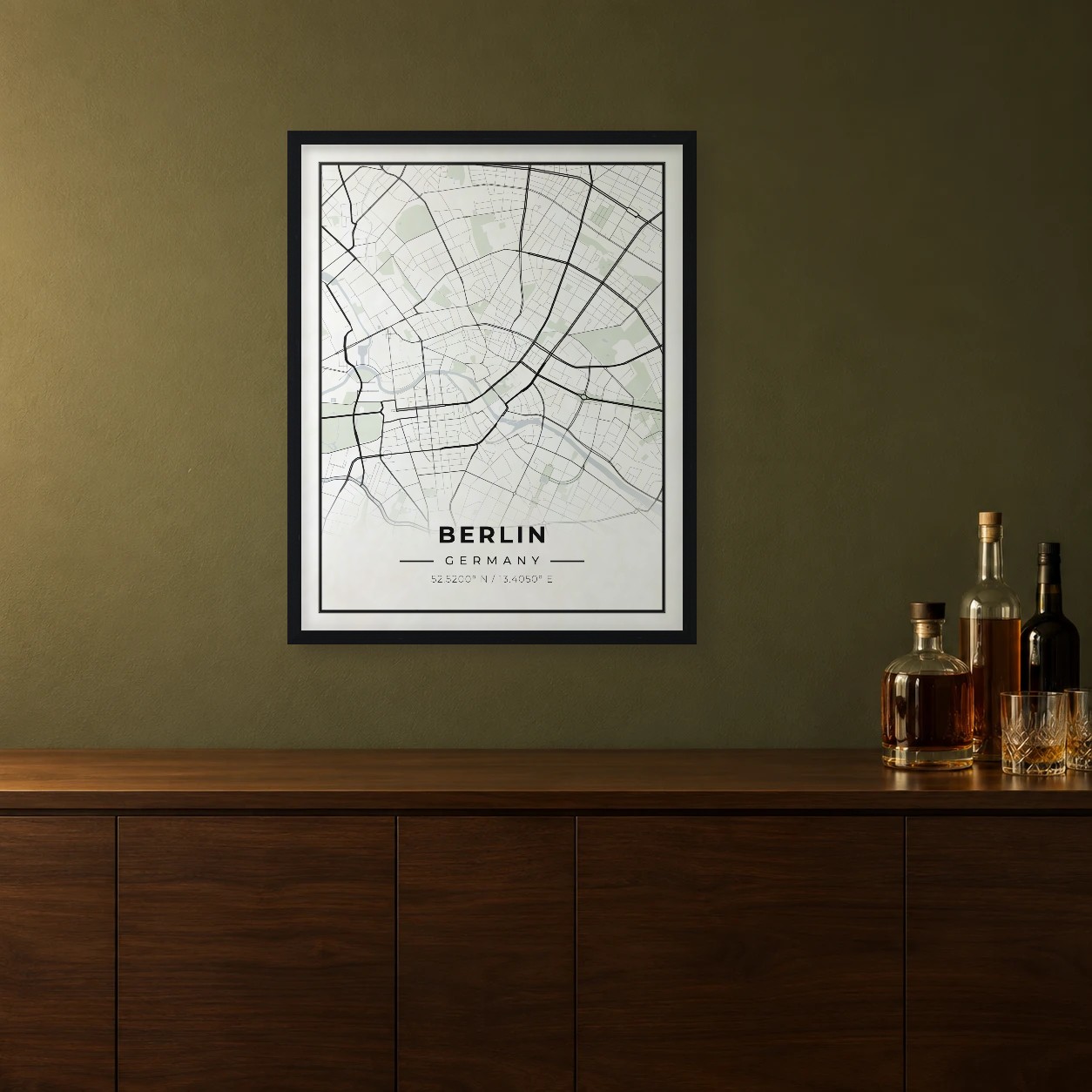 Berlin Classic map framed on a wall