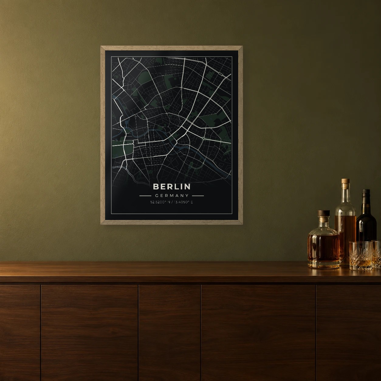 Berlin Midnight map framed on a wall
