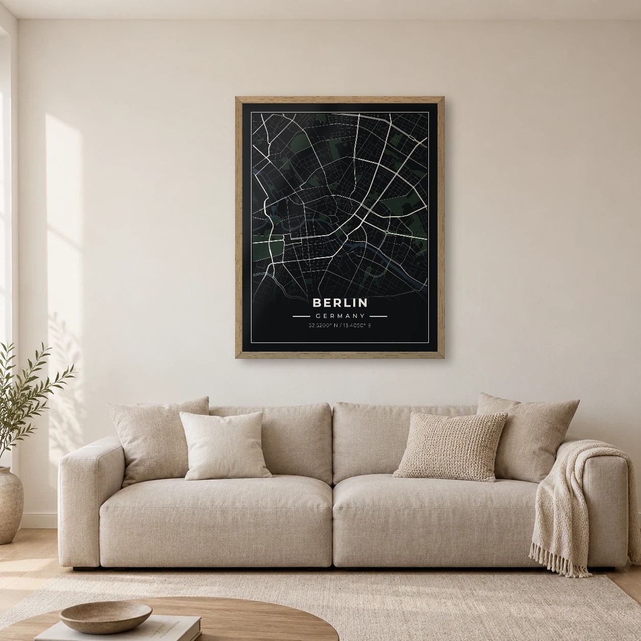 Berlin Midnight map print, framed city wall art
