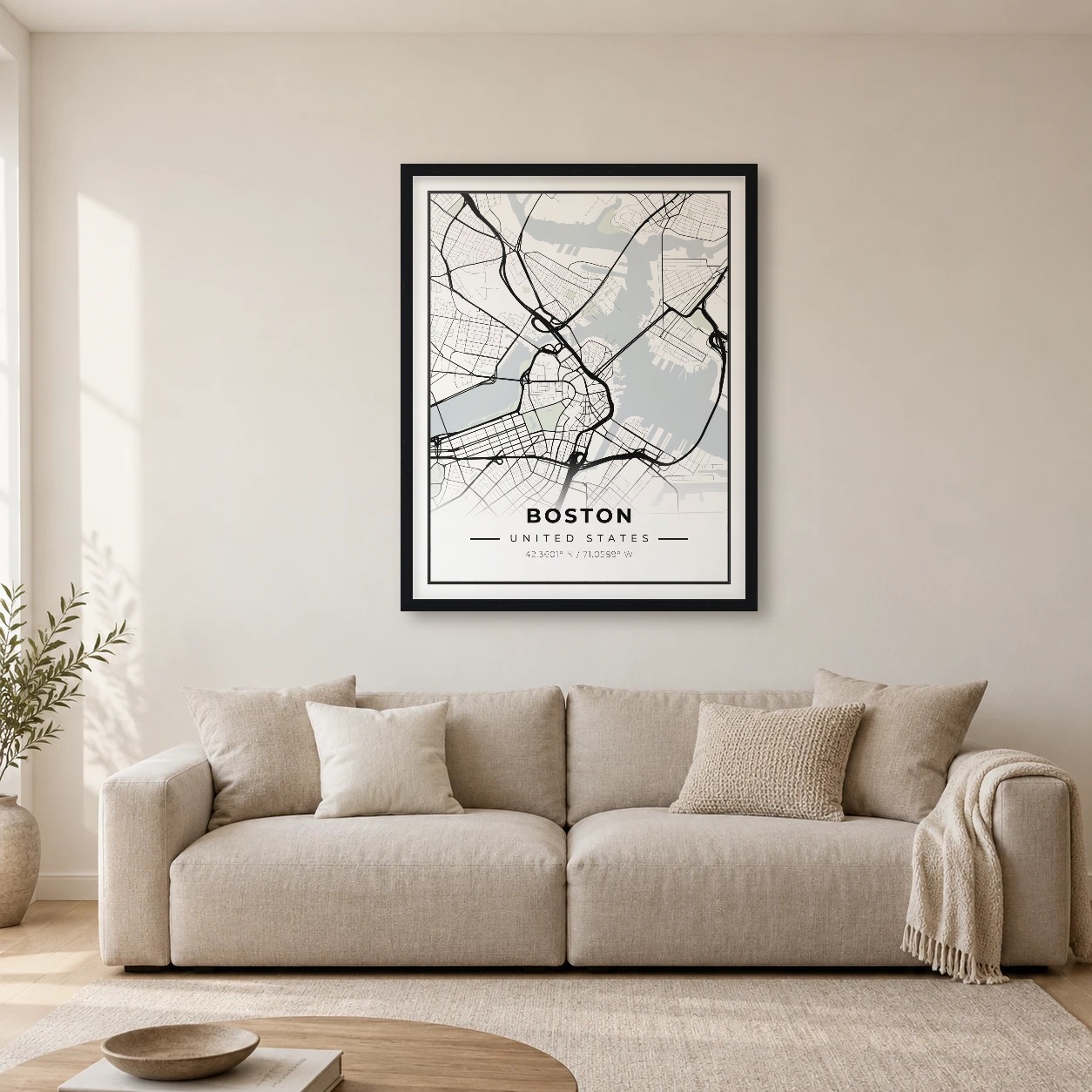 Boston Classic city map print in a room
