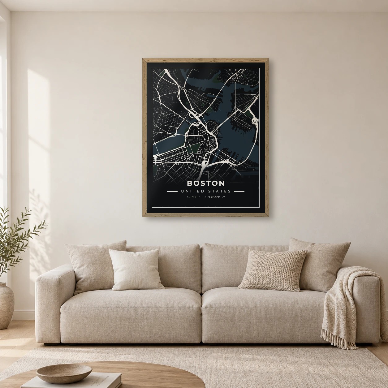 Boston Midnight map print in a room