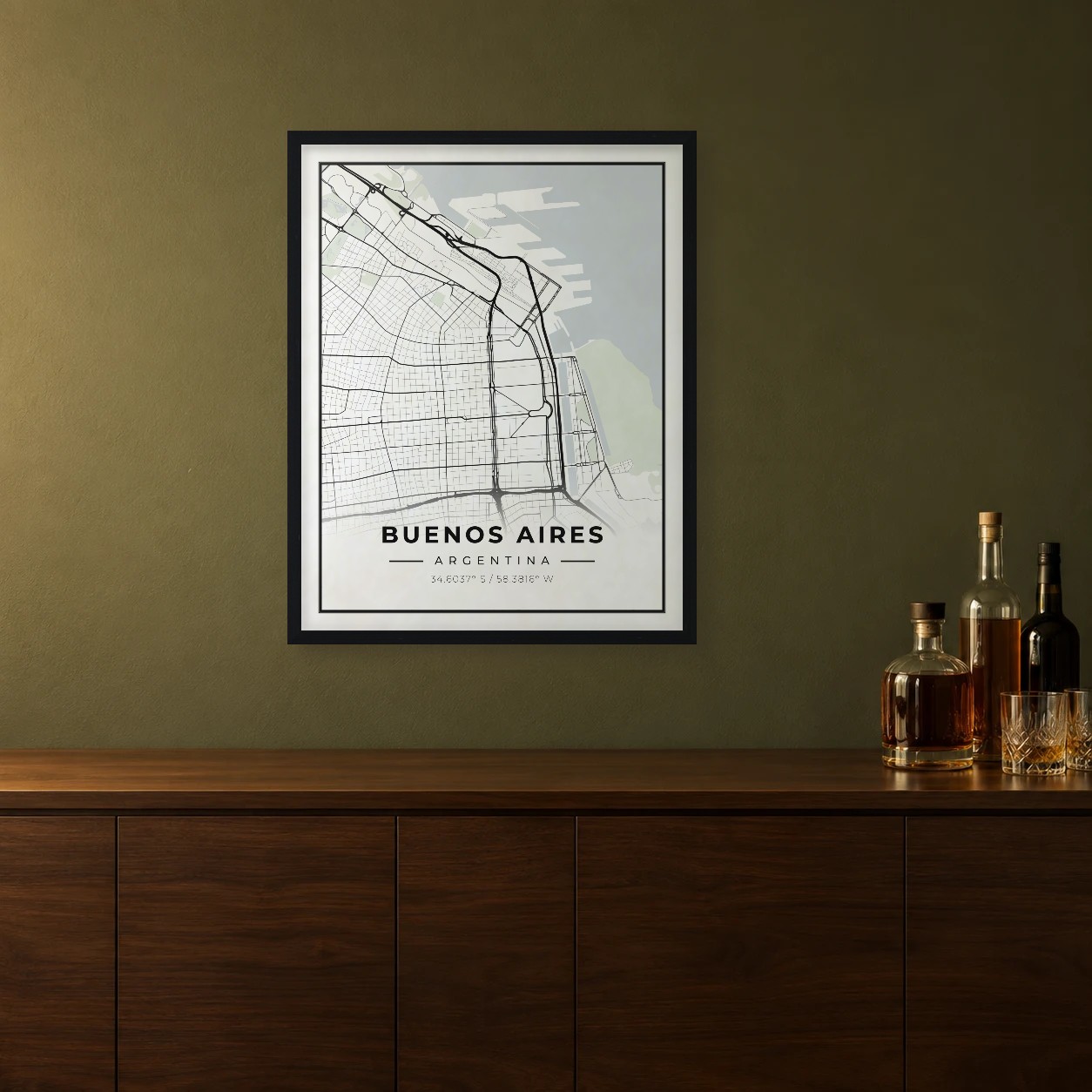 Buenos Aires Classic map framed on a wall