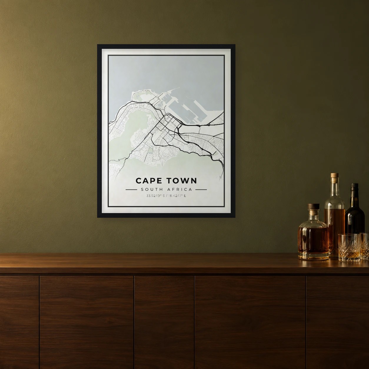 Cape Town Classic map framed on a wall