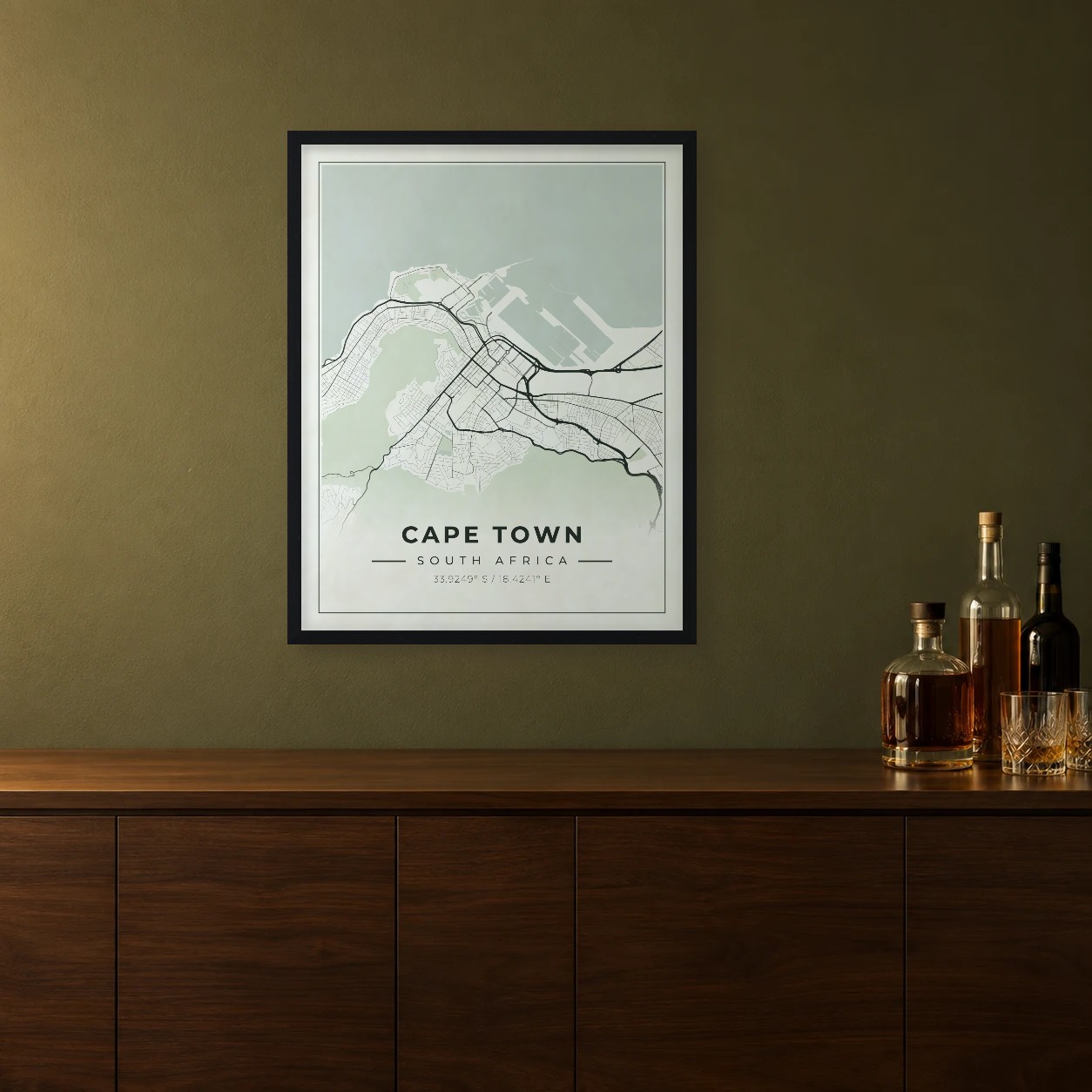 Cape Town Sage map framed on a wall