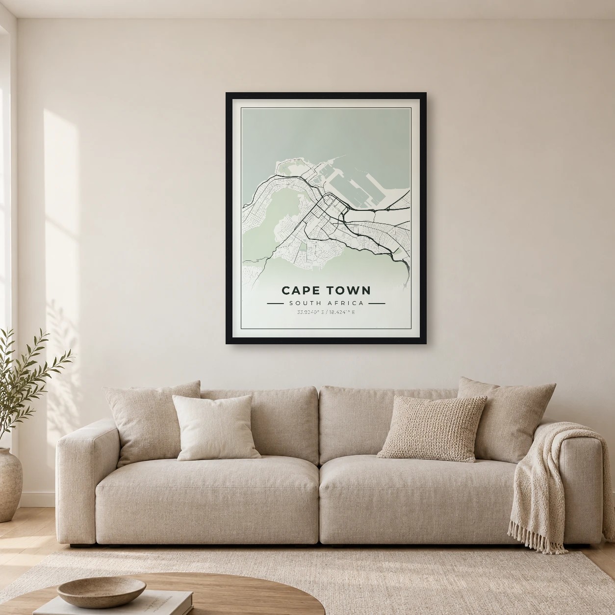 Cape Town Sage map print in a room