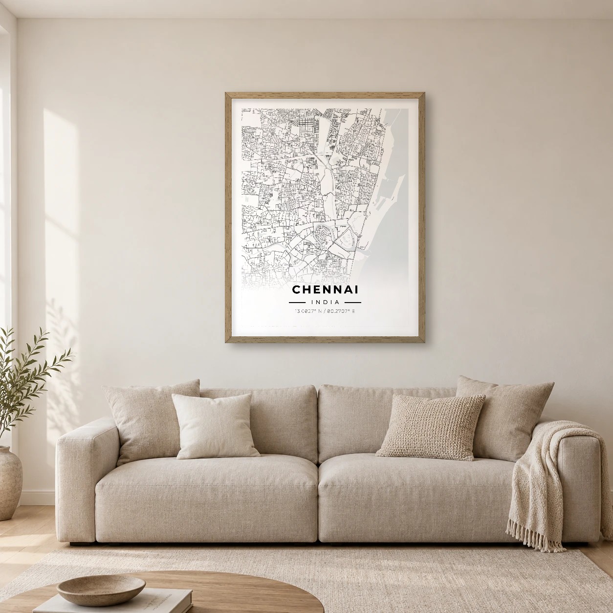 Chennai Atlas map print, framed city wall art