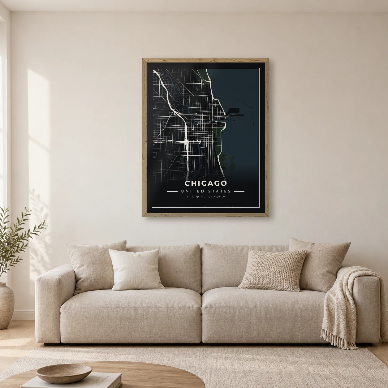 Chicago Midnight map print in a room