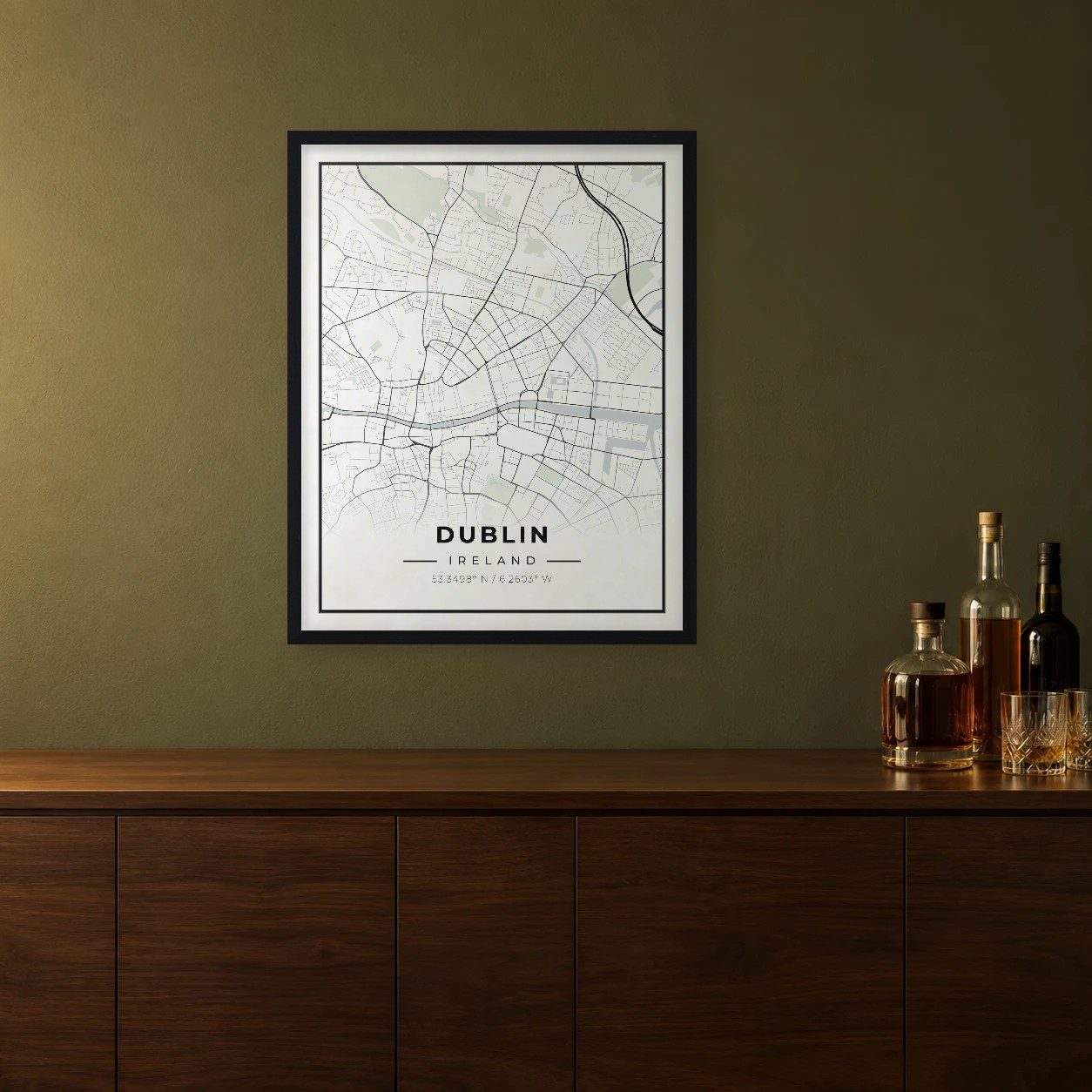Dublin Classic map framed on a wall