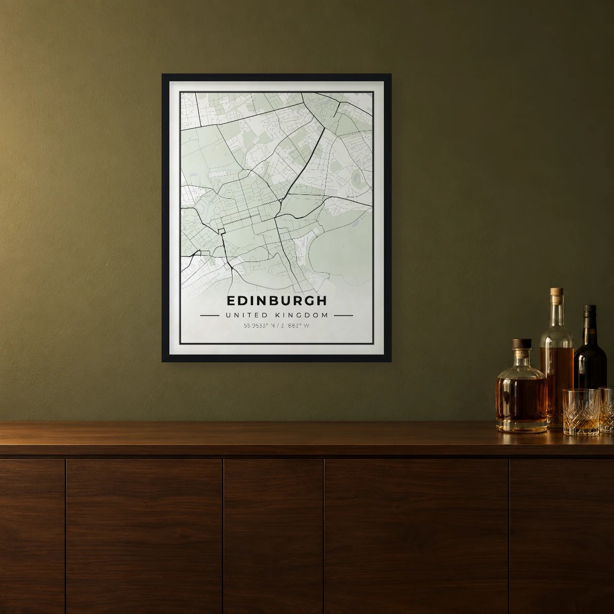 Edinburgh Classic map framed on a wall