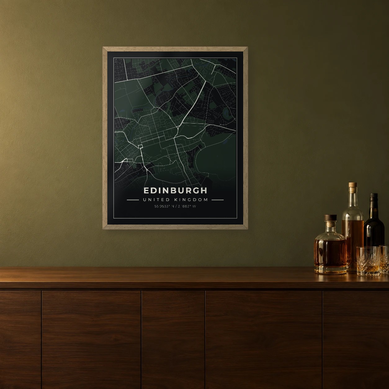 Edinburgh Midnight map framed on a wall