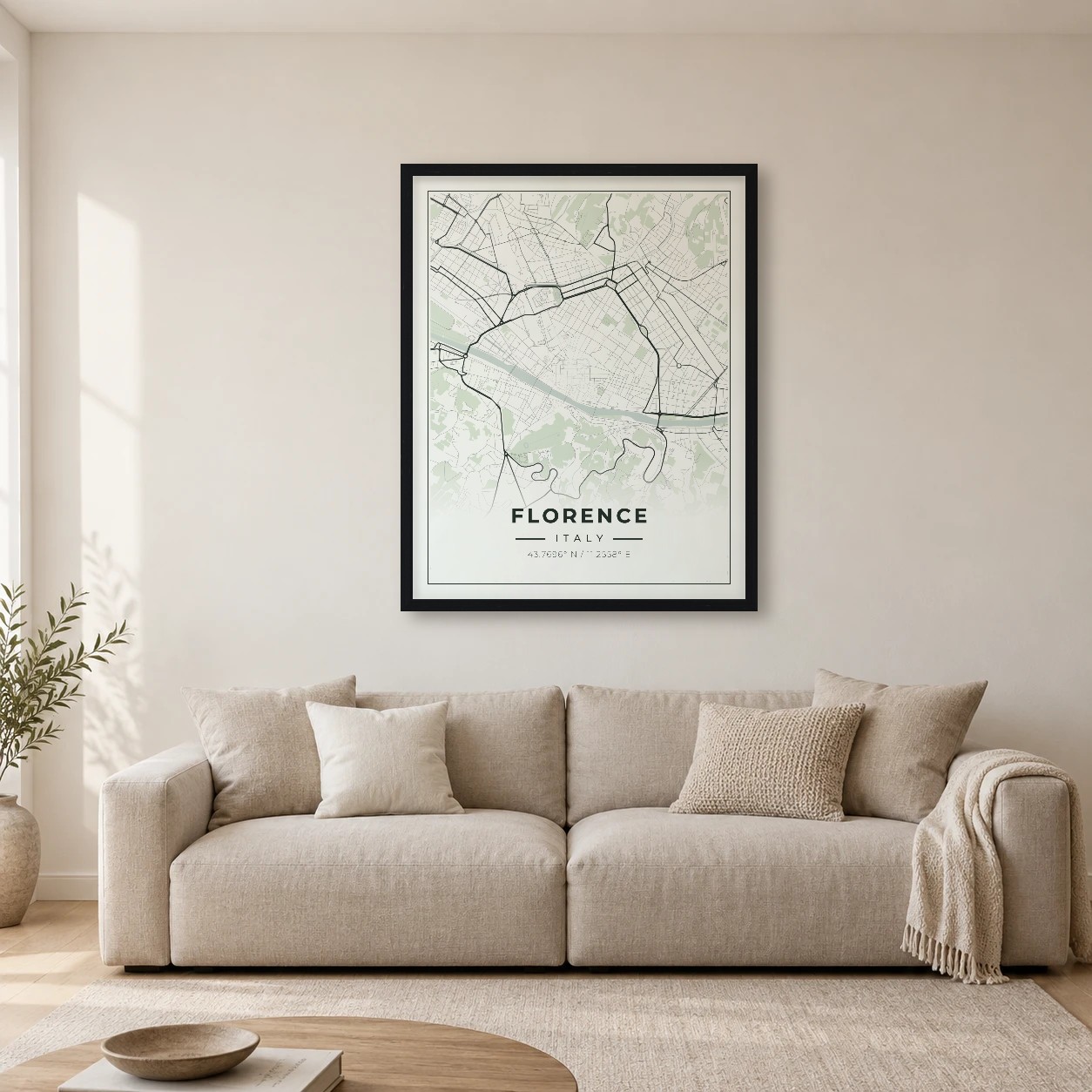 Florence Sage map print in a room