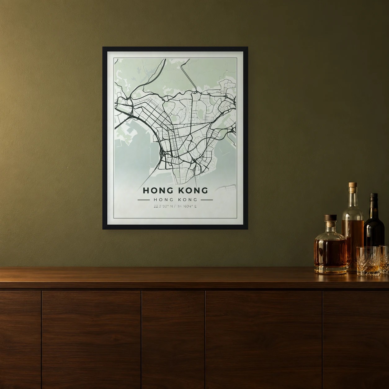 Hong Kong Sage map framed on a wall