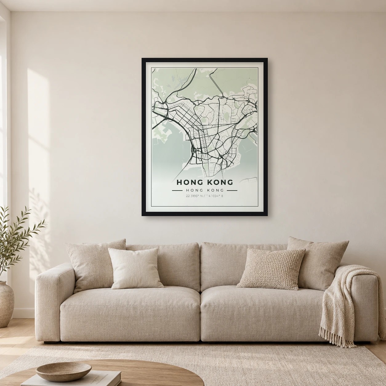 Hong Kong Sage map print, framed city wall art