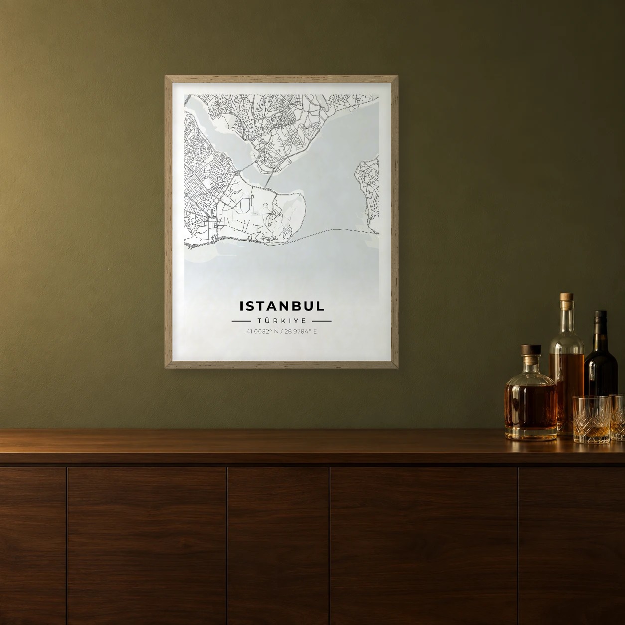 Istanbul Atlas map framed on a wall