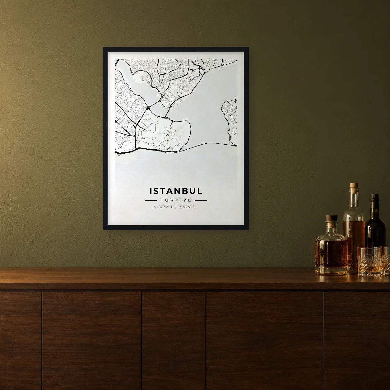 Istanbul Ink map framed on a wall