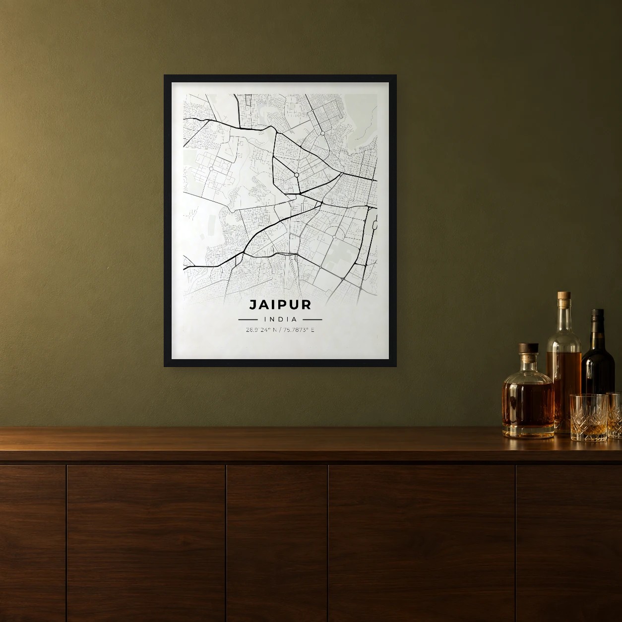 Jaipur Ink map framed on a wall