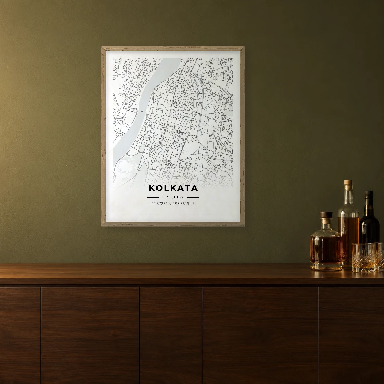 Kolkata Atlas map framed on a wall