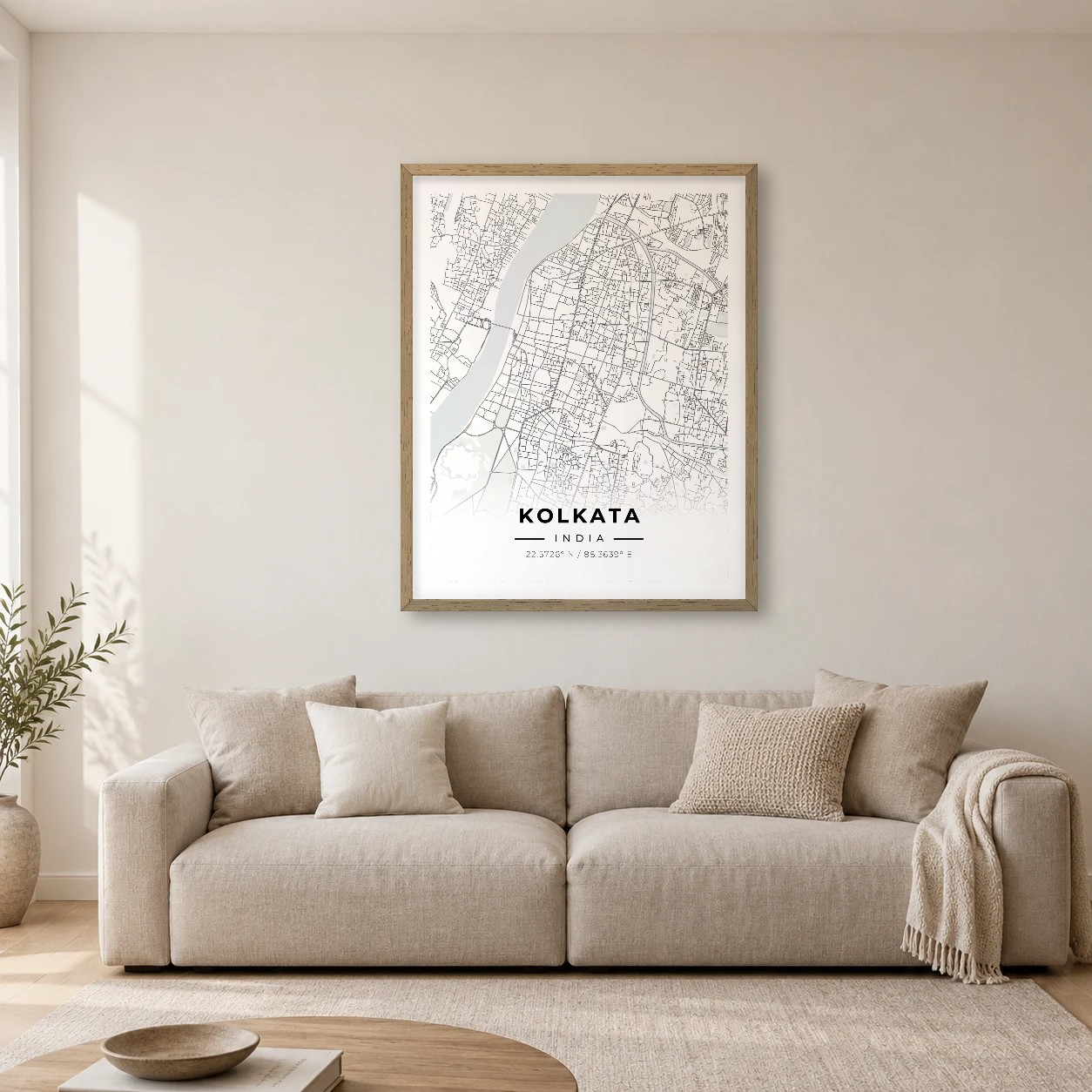Kolkata Atlas map print, framed city wall art