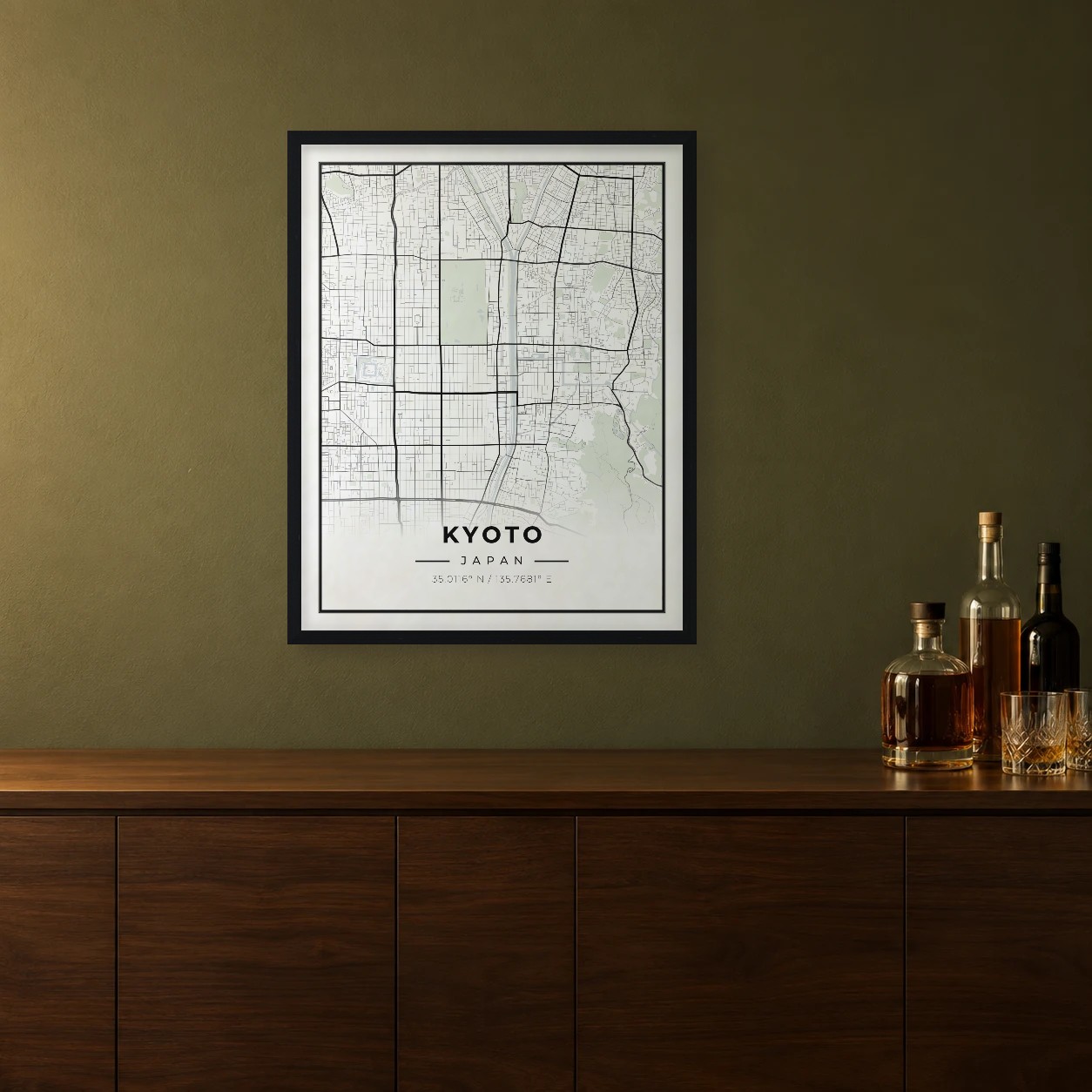 Kyoto Classic map framed on a wall