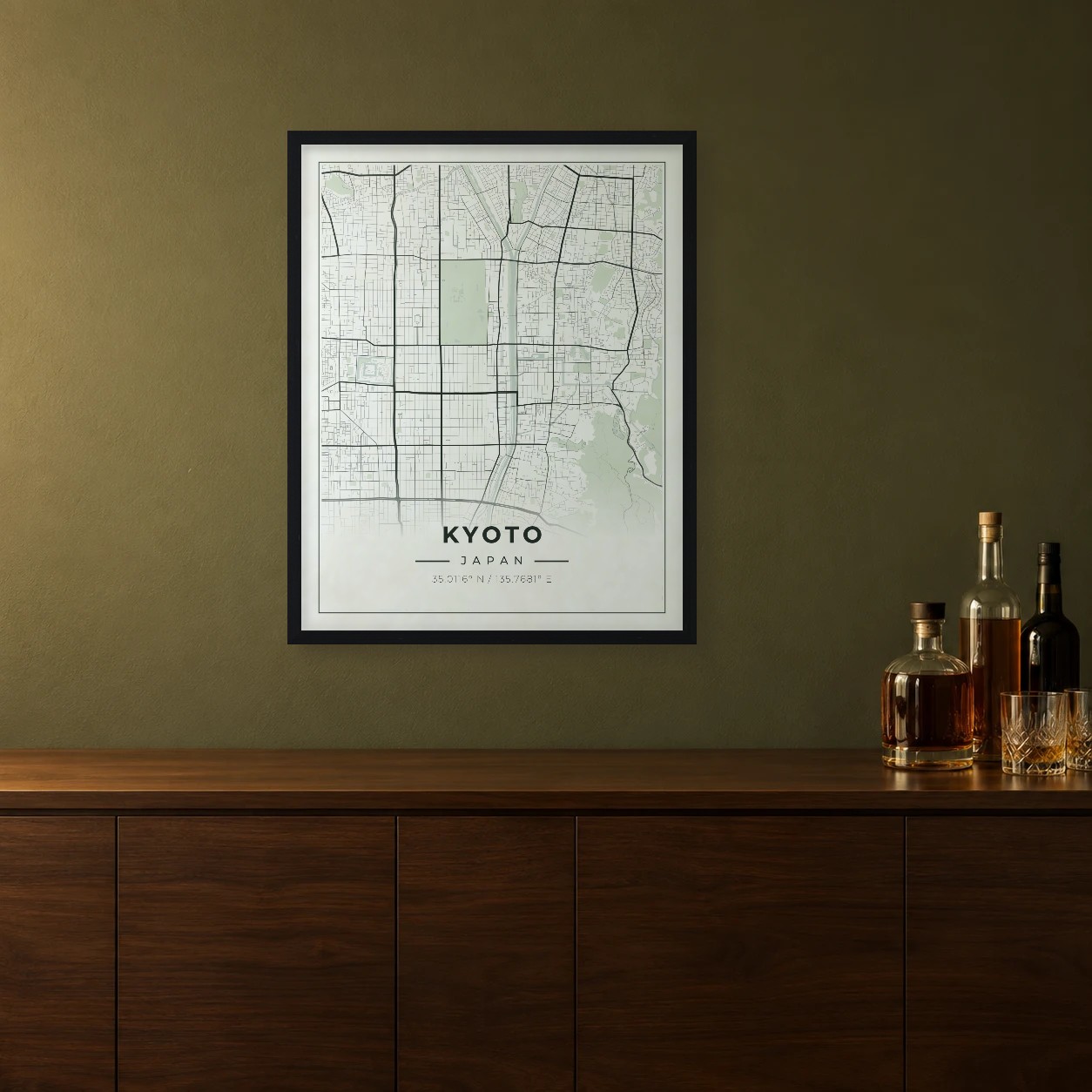 Kyoto Sage map framed on a wall