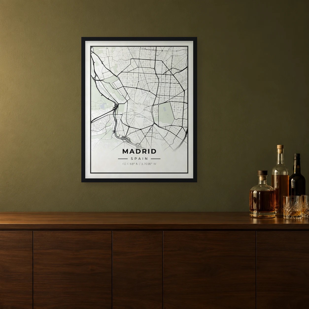 Madrid Classic map framed on a wall