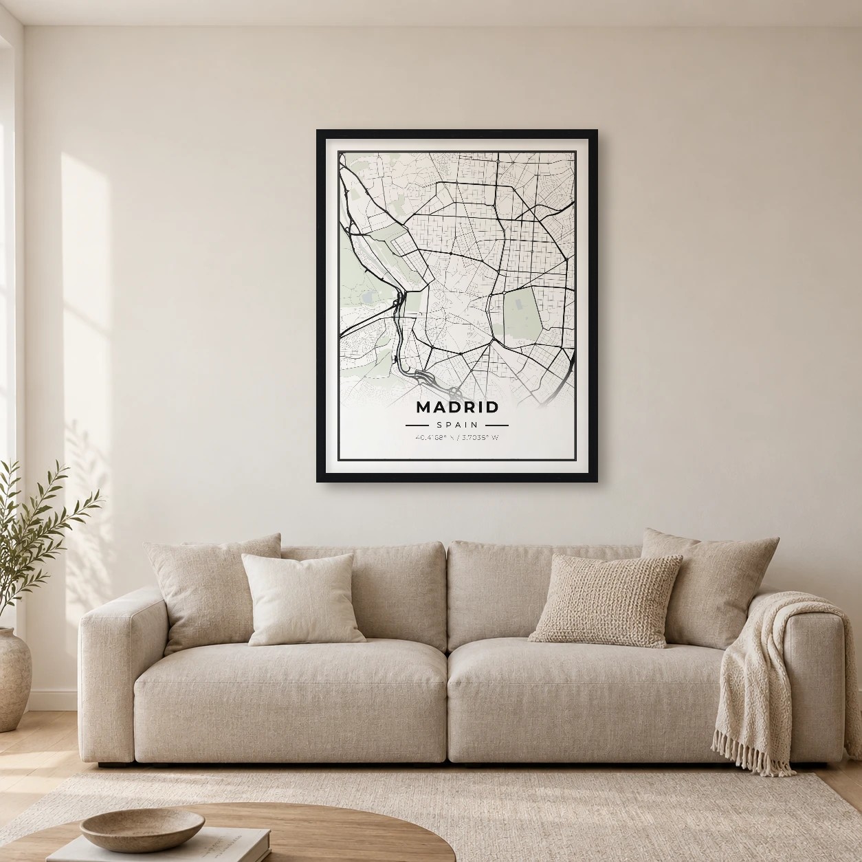 Madrid Classic city map print in a room