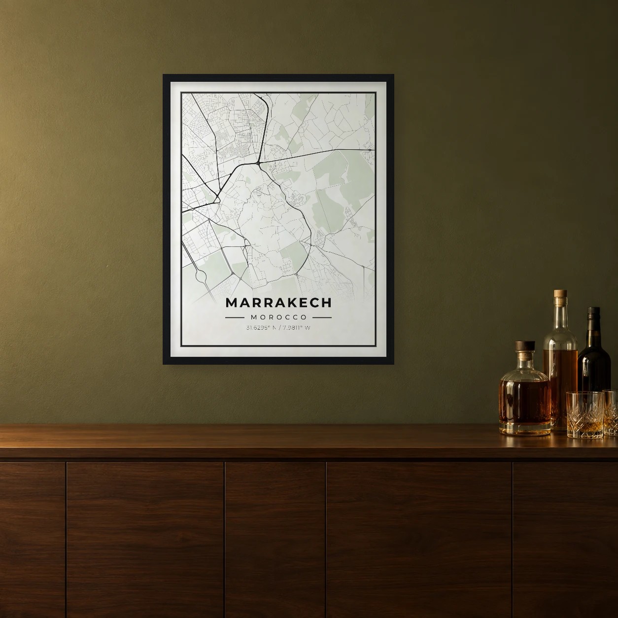 Marrakech Classic map framed on a wall