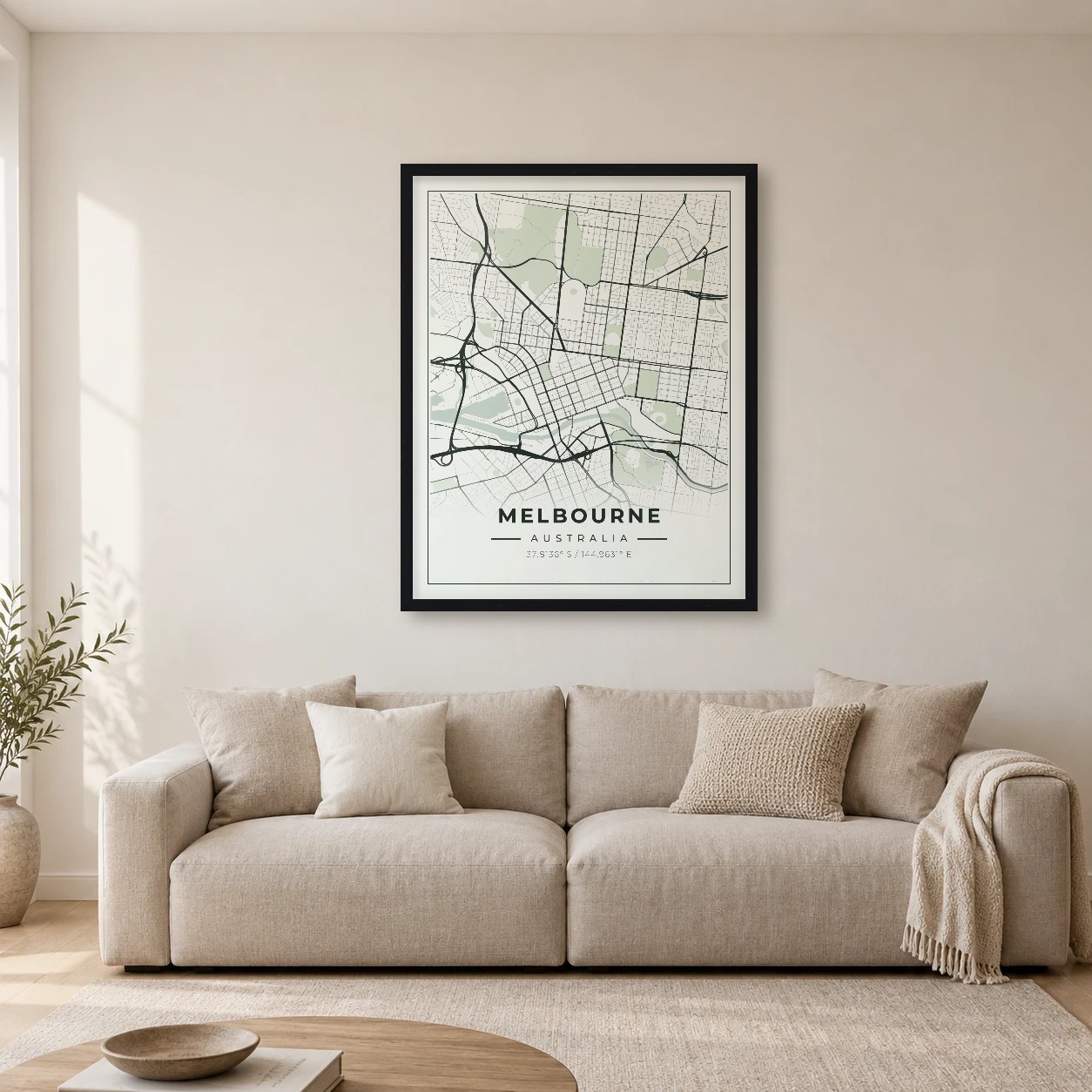 Melbourne Sage map print in a room