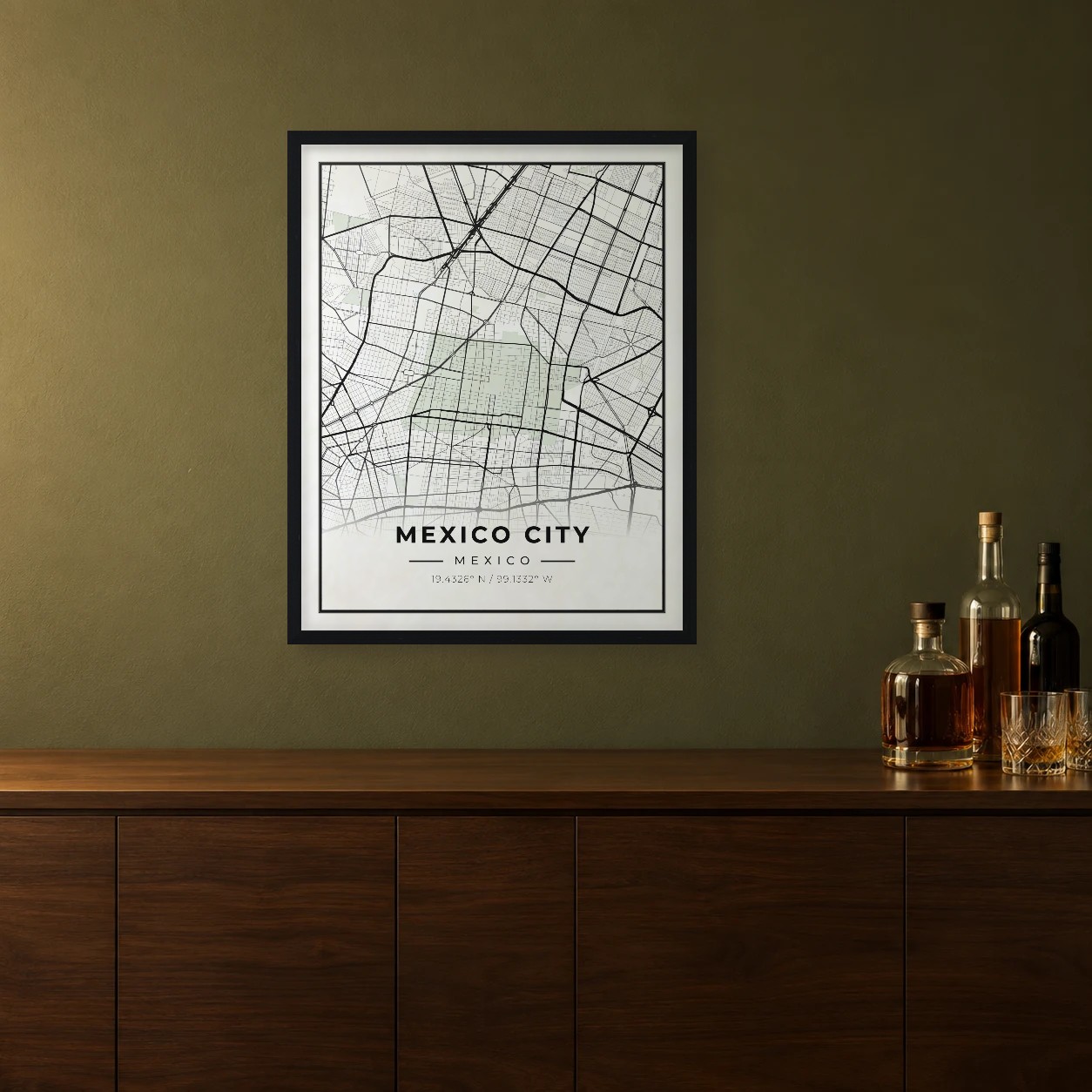 Mexico City Classic map framed on a wall