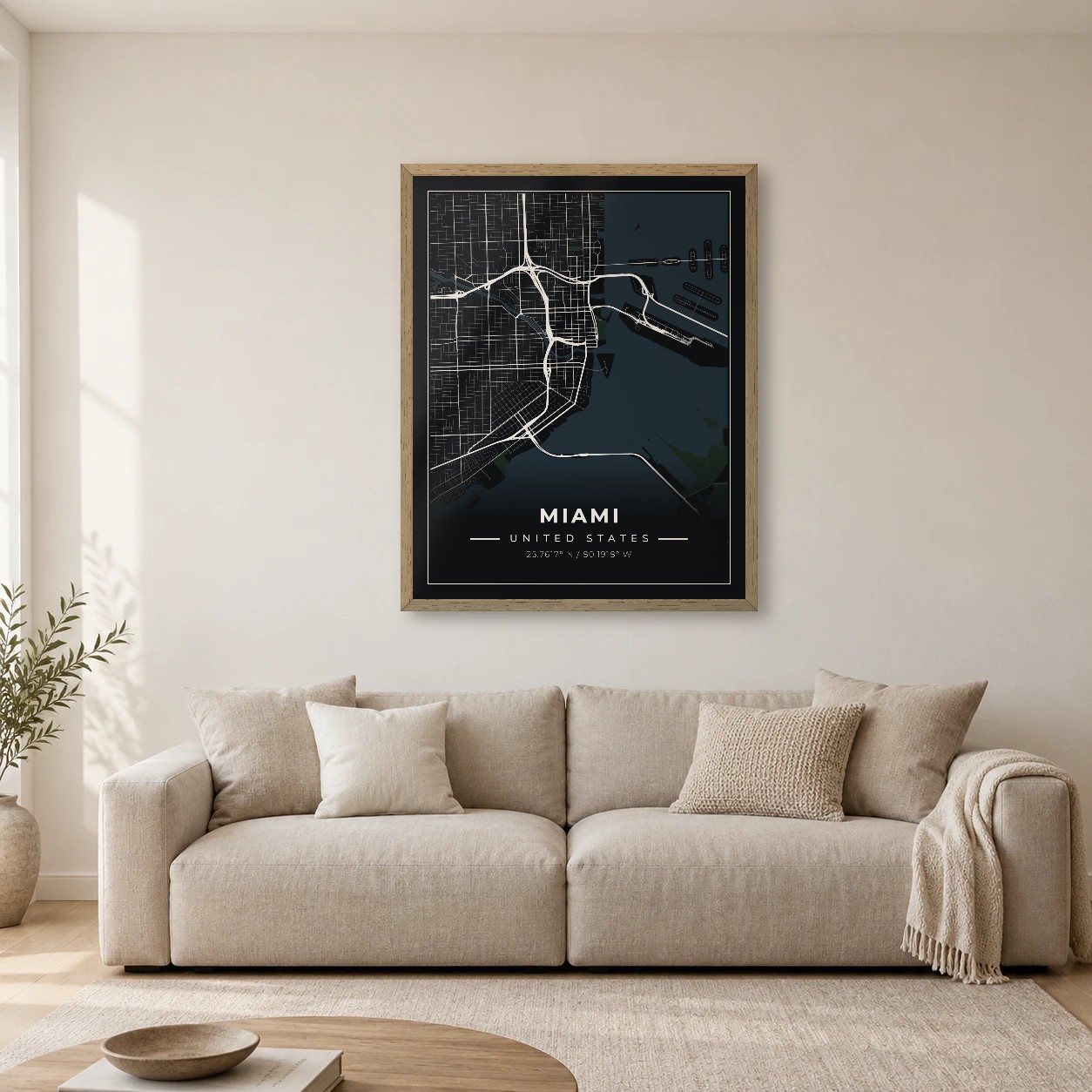 Miami Midnight map print in a room