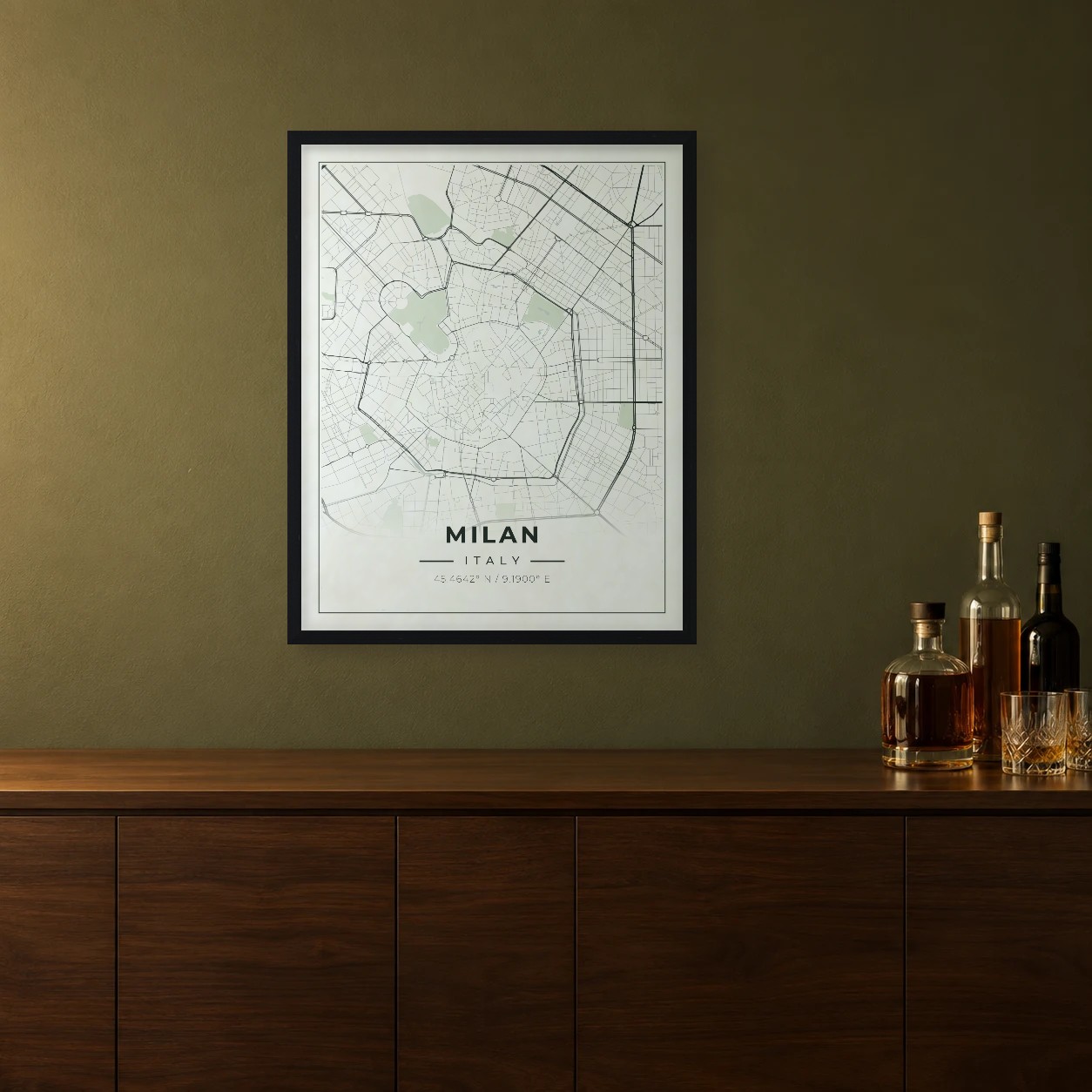 Milan Sage map framed on a wall