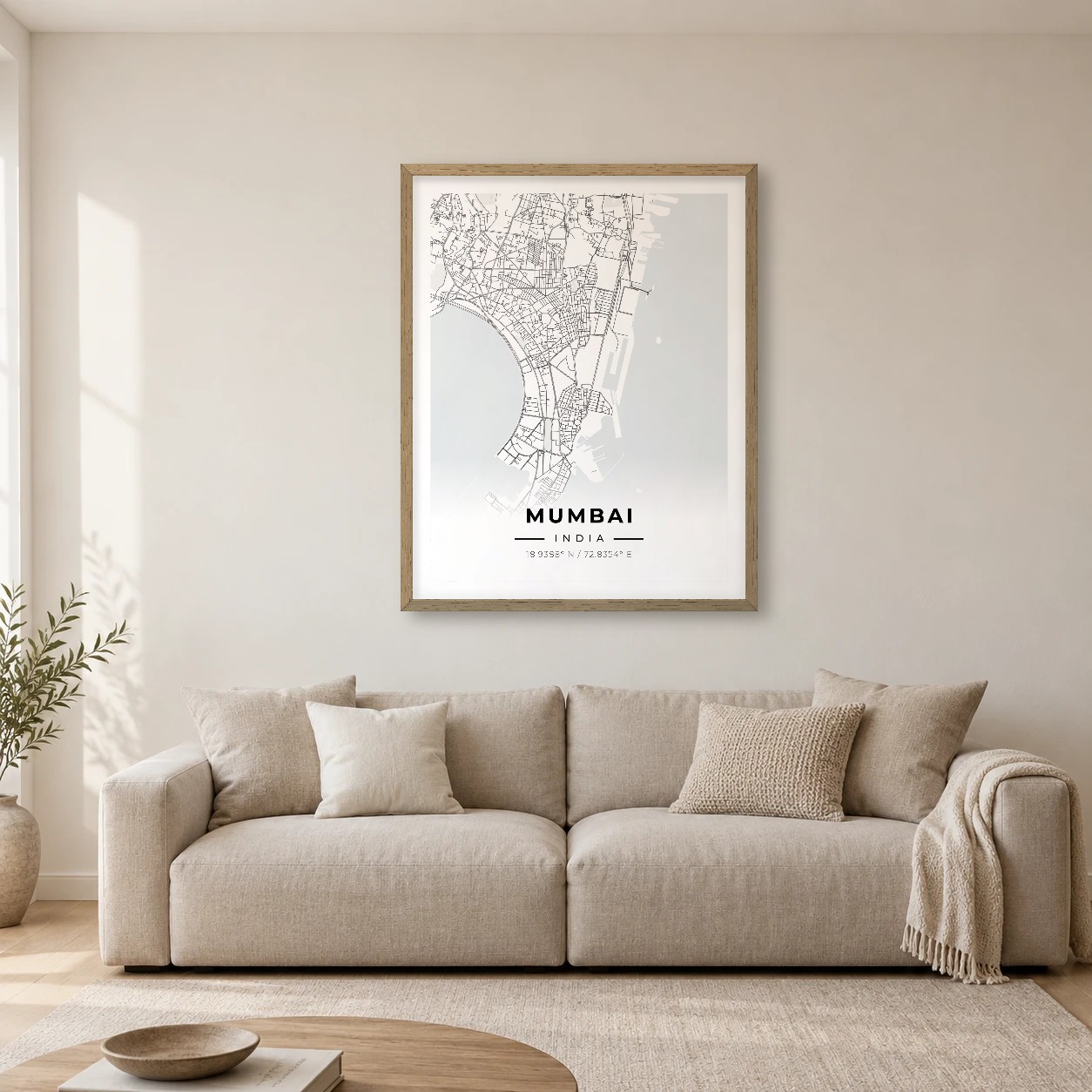 Mumbai Atlas map print, framed city wall art