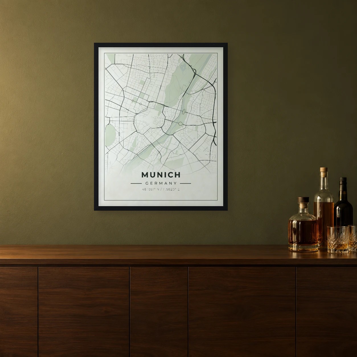 Munich Sage map framed on a wall