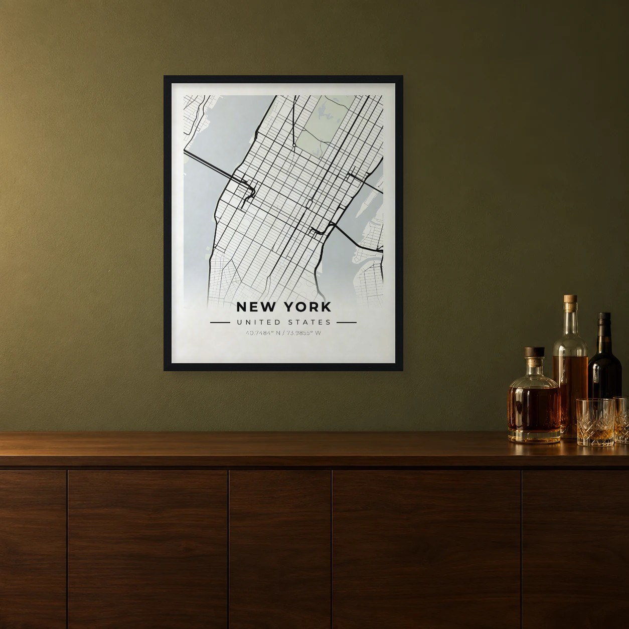 New York Classic map framed on a wall