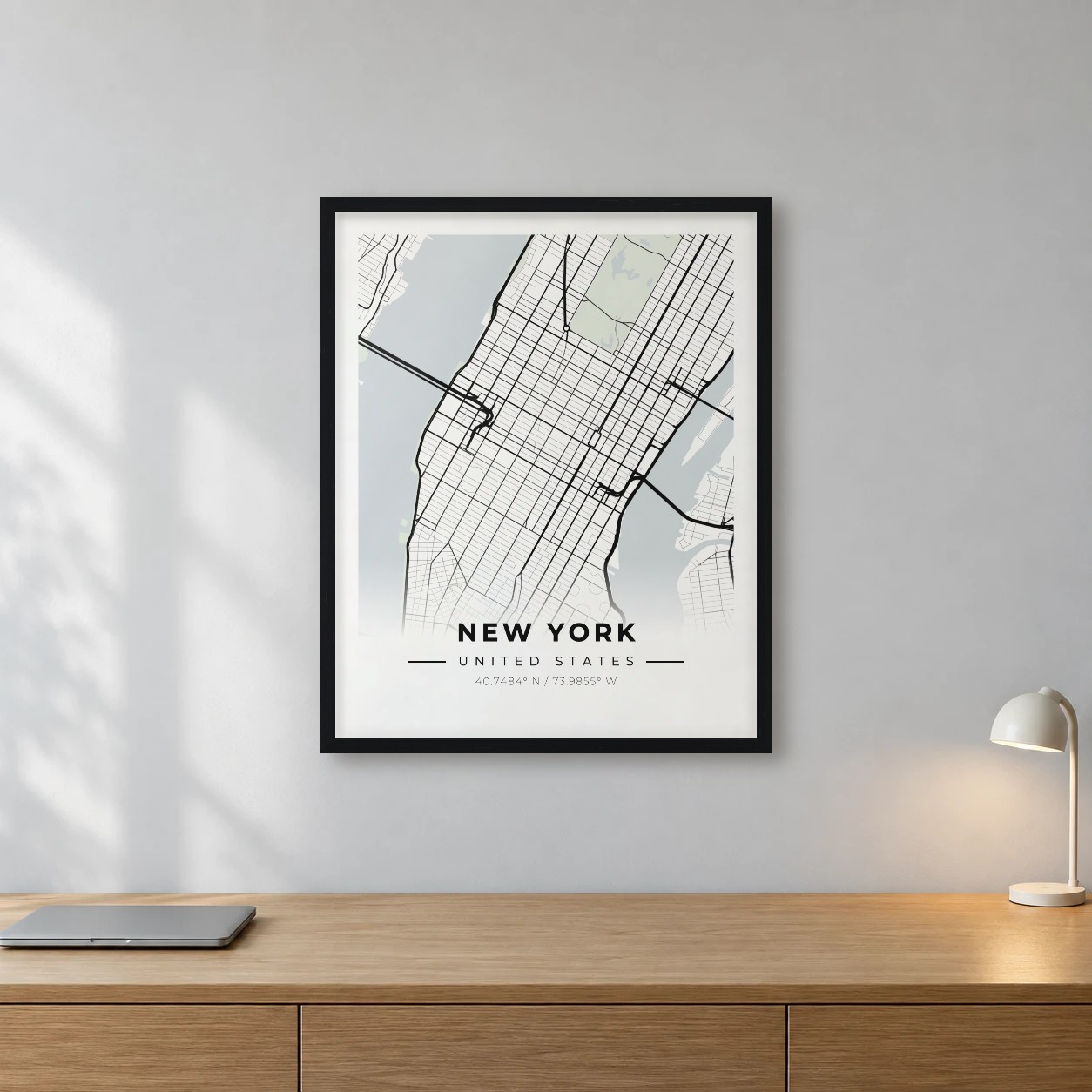 City map print styled on a desk