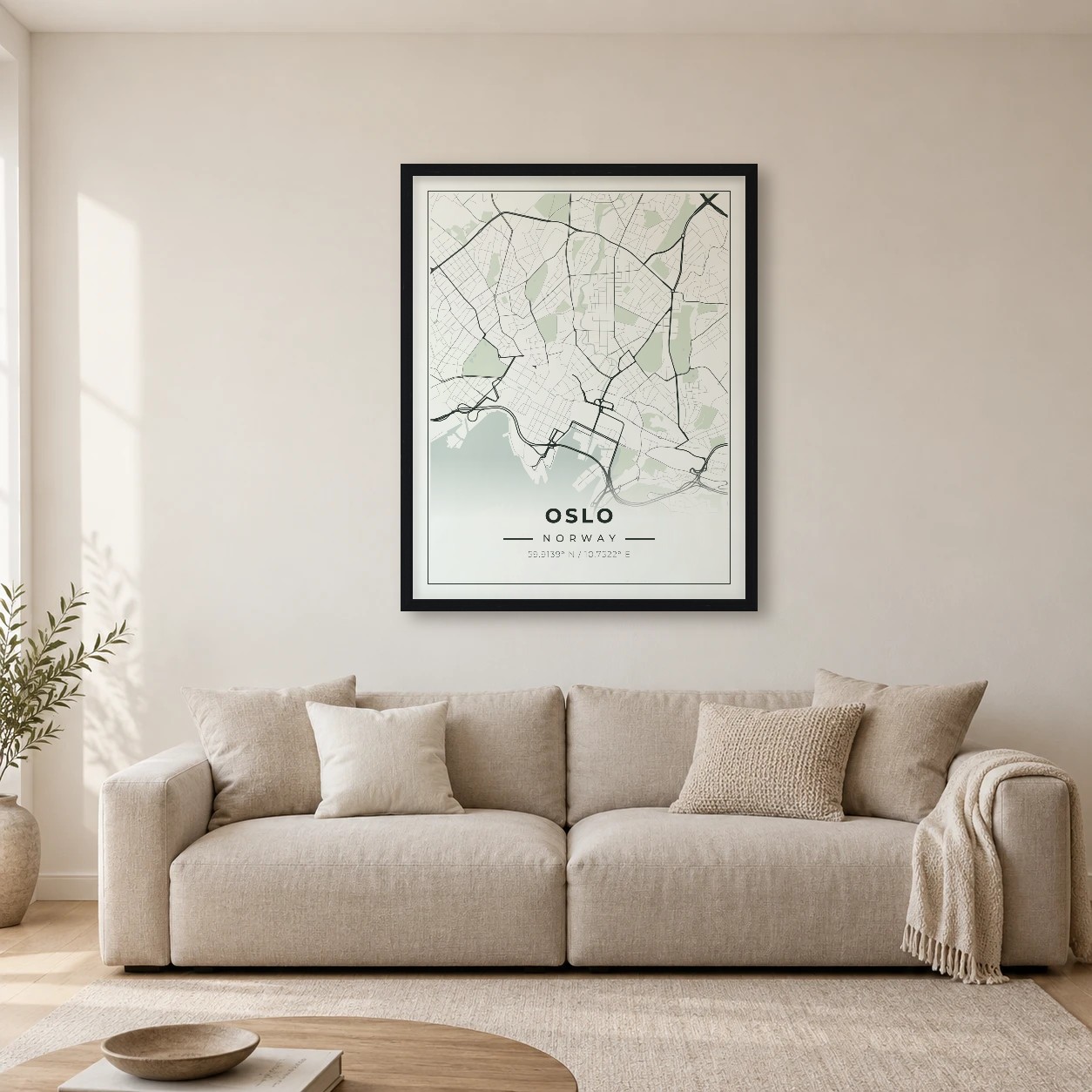 Oslo Sage map print in a room