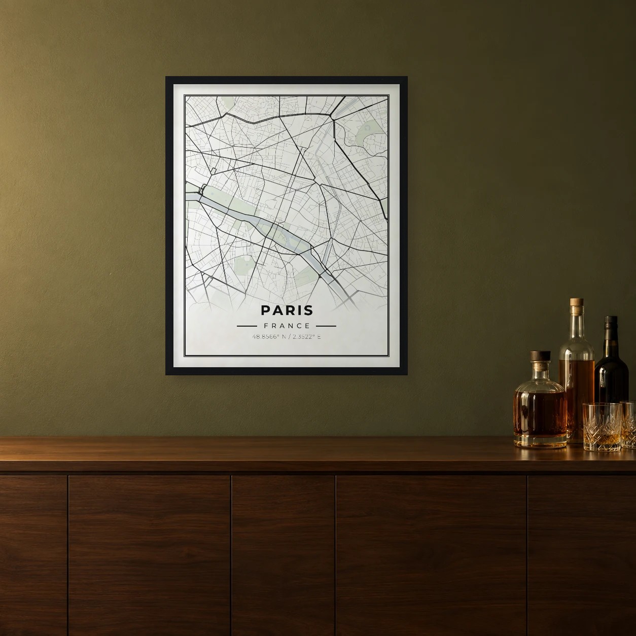 Paris Classic map framed on a wall