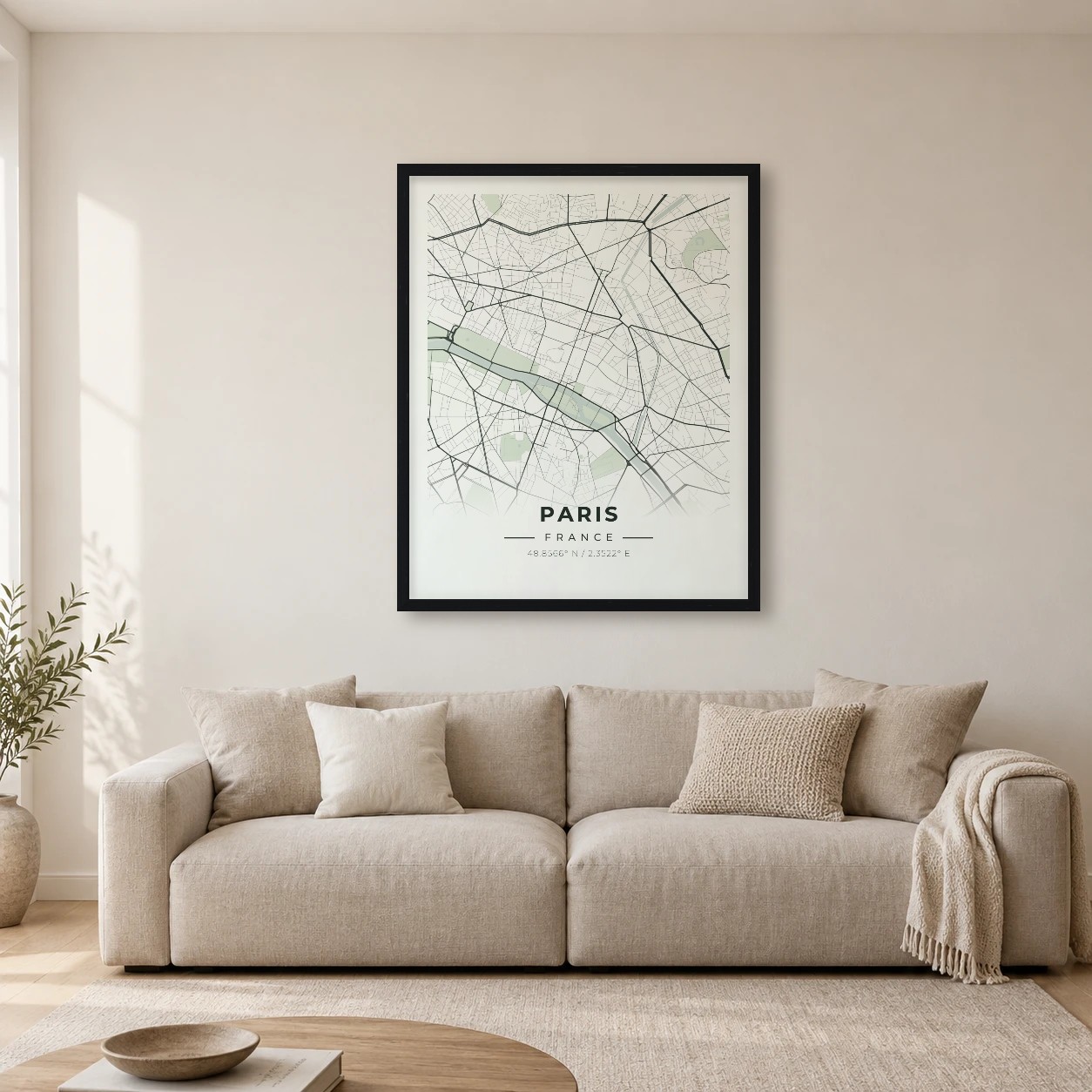 Paris Sage map print, framed city wall art